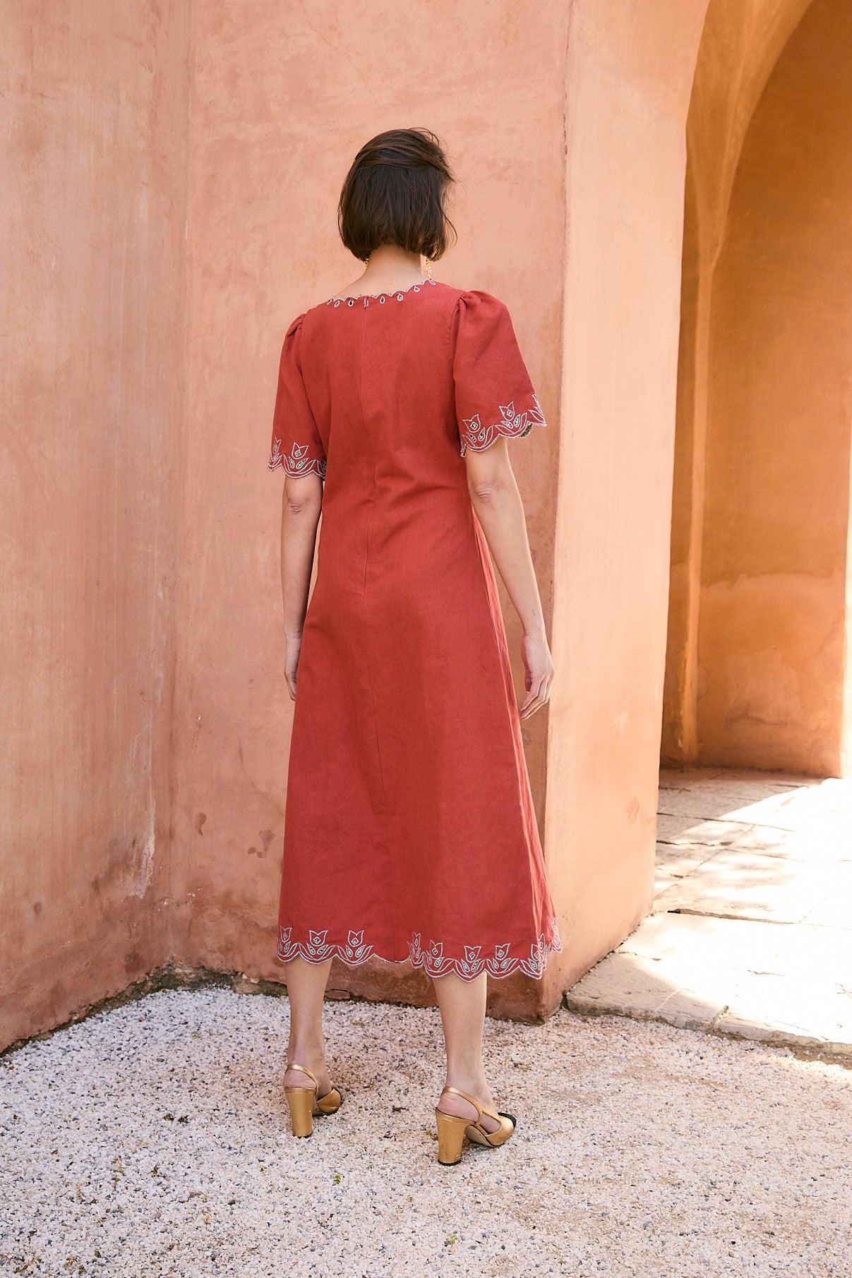 VESTIDO PEONIA EMBROIDERY TEJA