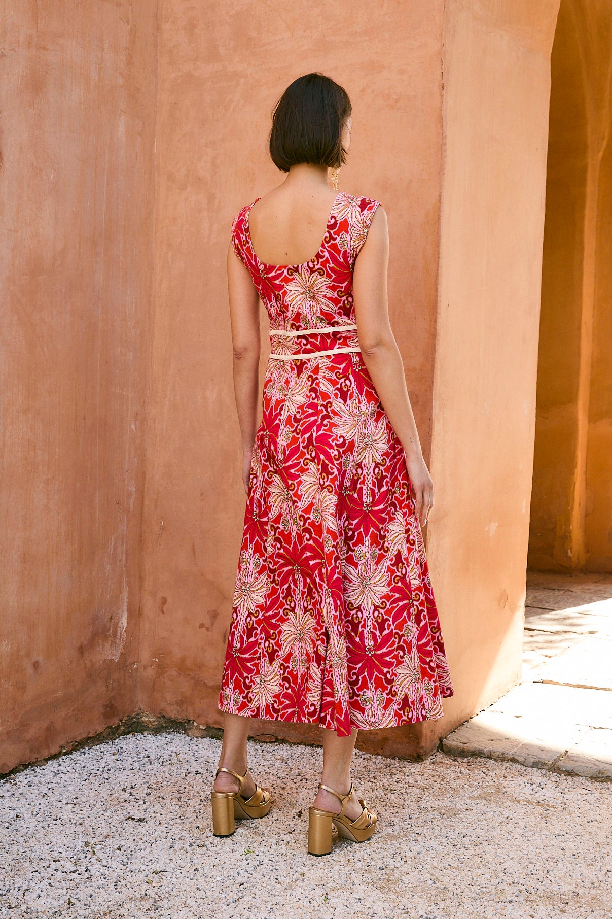 VESTIDO CORSE PALMAS ROJO