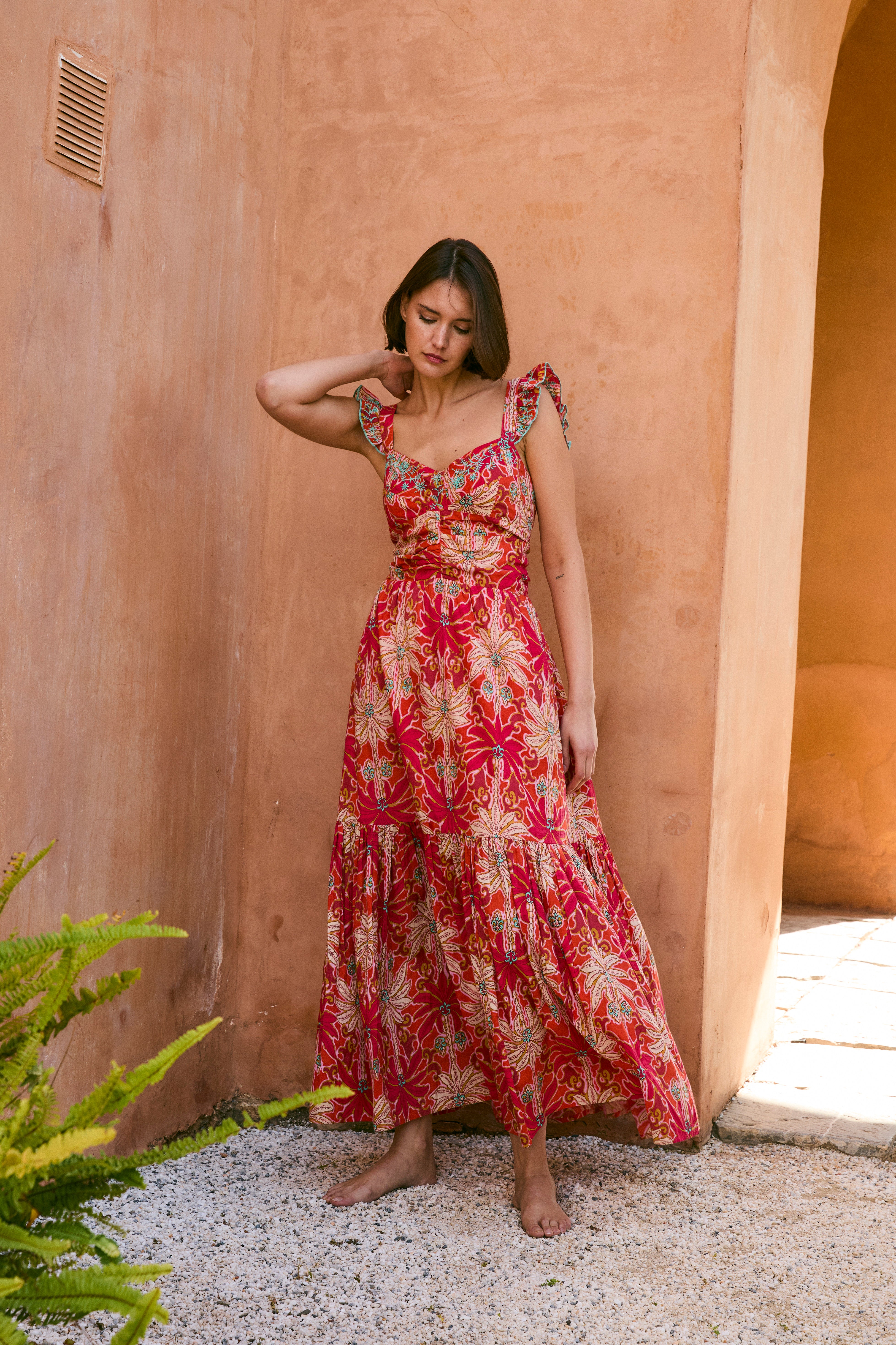 VESTIDO ISI PALMAS ROJO
