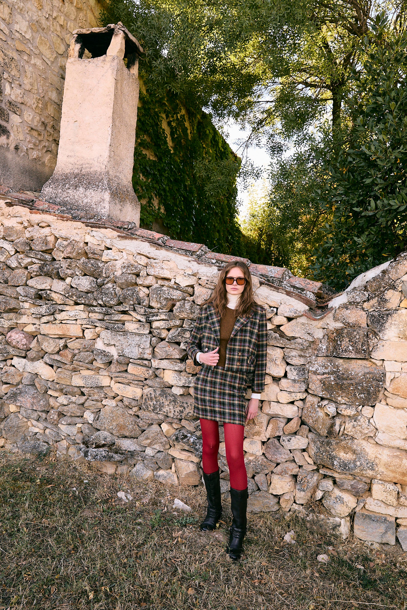 FALDA MINI CUADROS MORADO