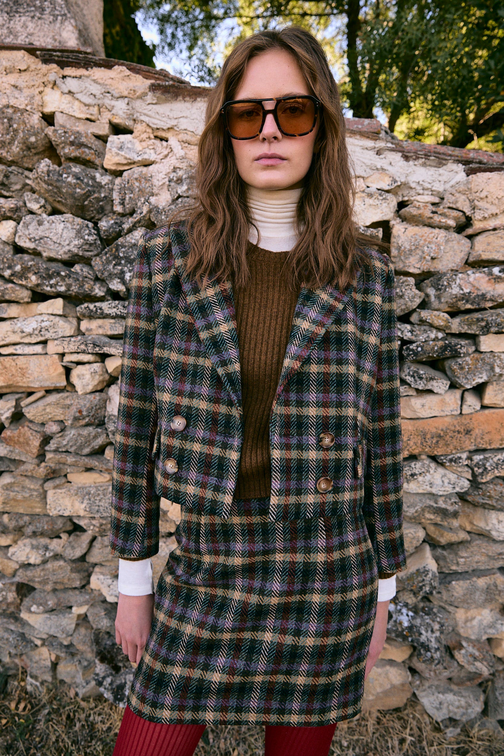 FALDA MINI CUADROS MORADO