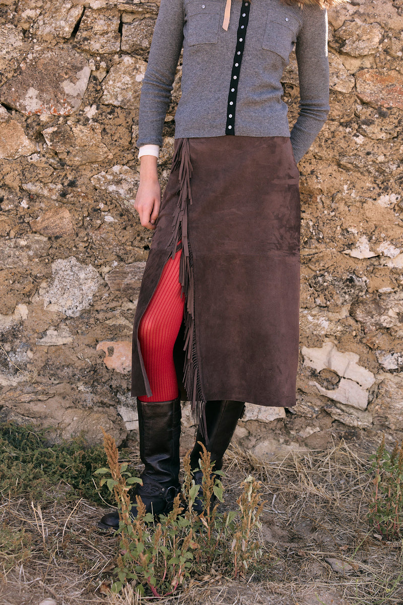 CACERES LEATHER BROWN SKIRT