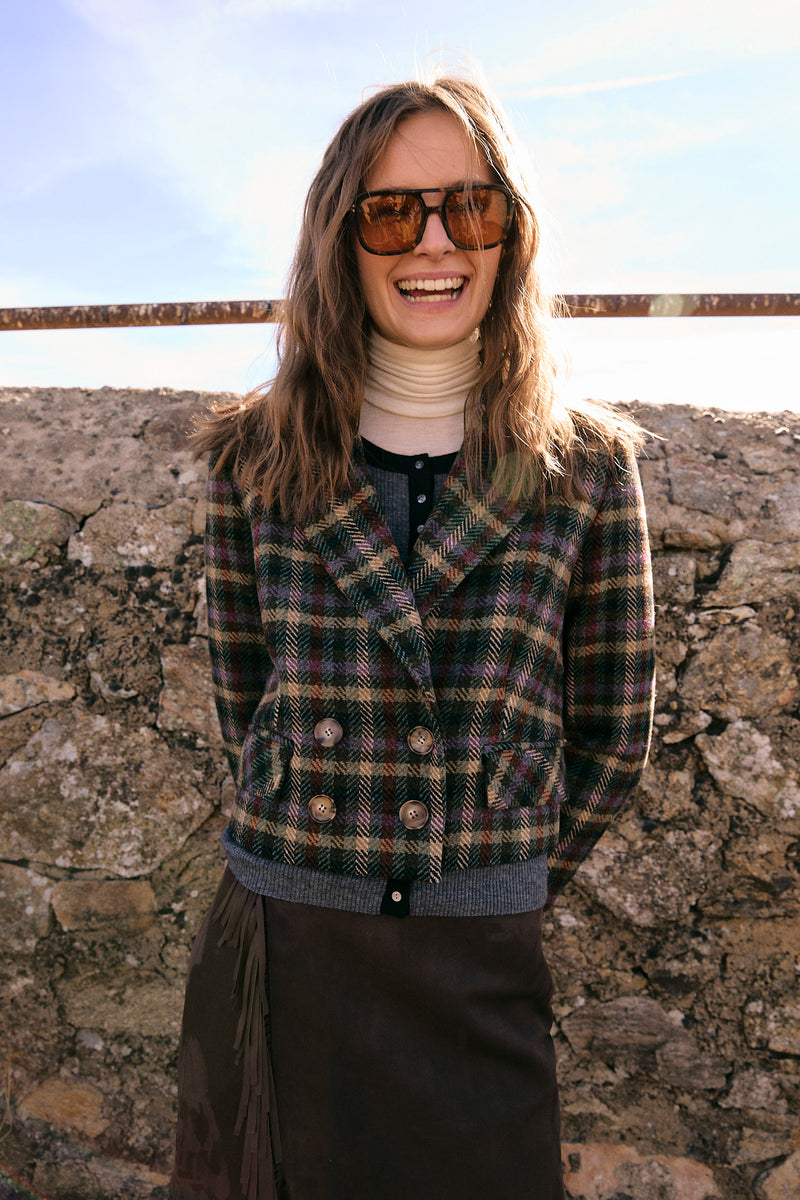 VESTE SPENCER CARREAUX VIOLETS