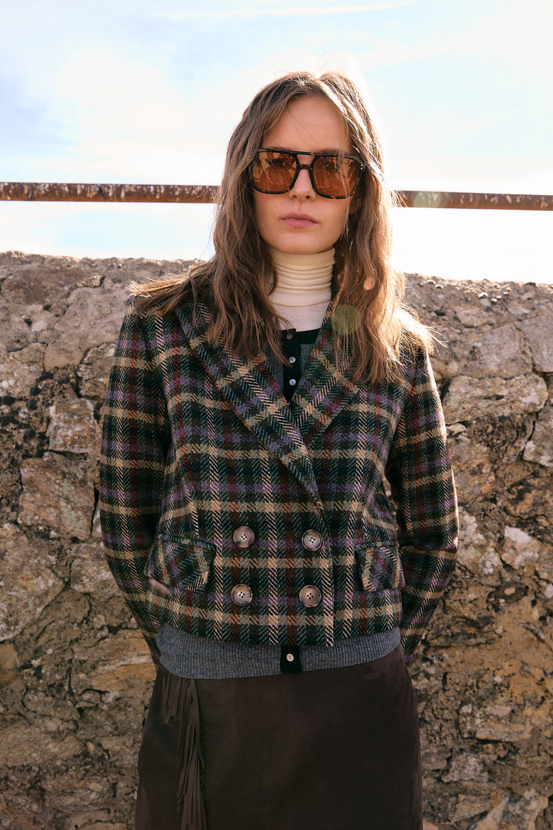 VESTE SPENCER CARREAUX VIOLETS