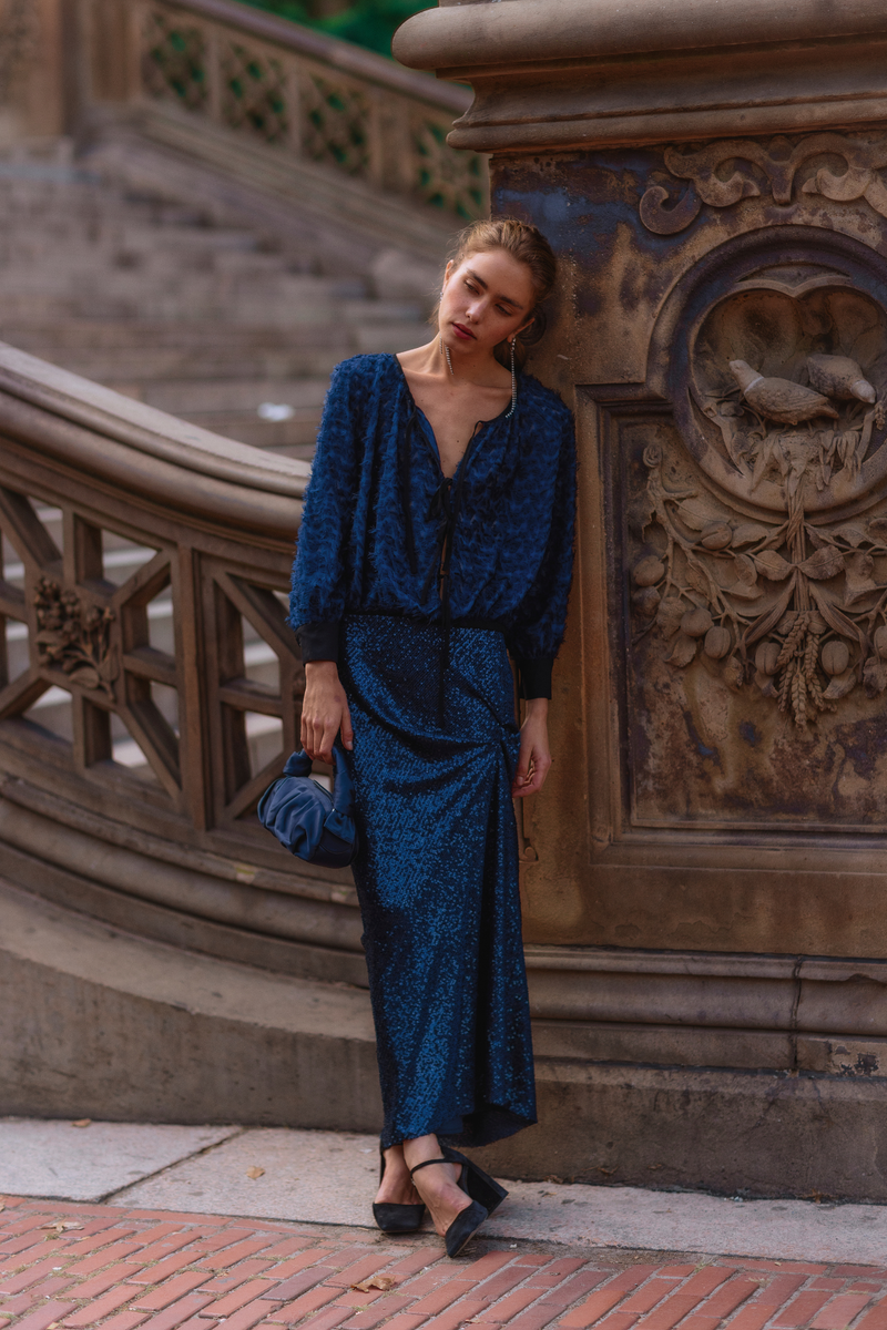 JUPE BIES PAILLETÉE MARINE