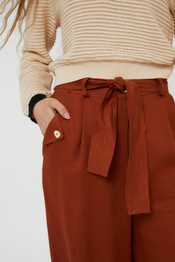 TRIANGLE LINEN CARAMEL TROUSERS