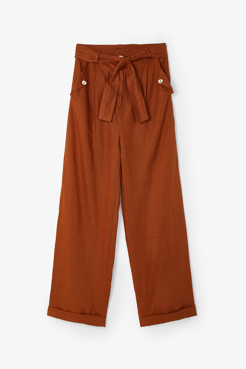 TRIANGLE LINEN CARAMEL TROUSERS