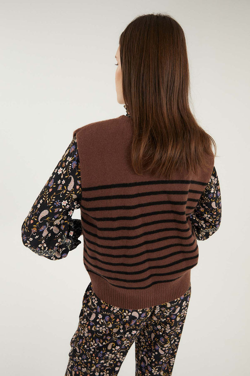 STRIPED KNITTED BROWN WAISTCOAT