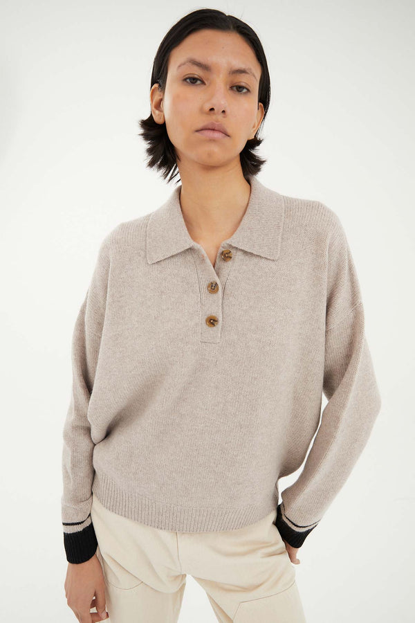 BEIGE KNITTED POLO JUMPER