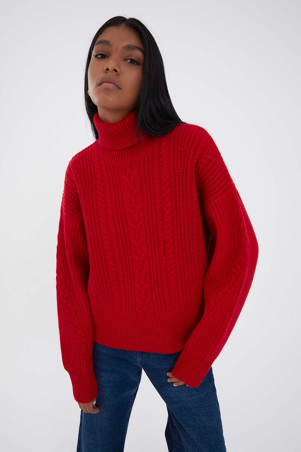 PULL ROUGE TRICOT HUIT