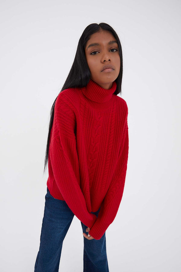 PULL ROUGE TRICOT HUIT
