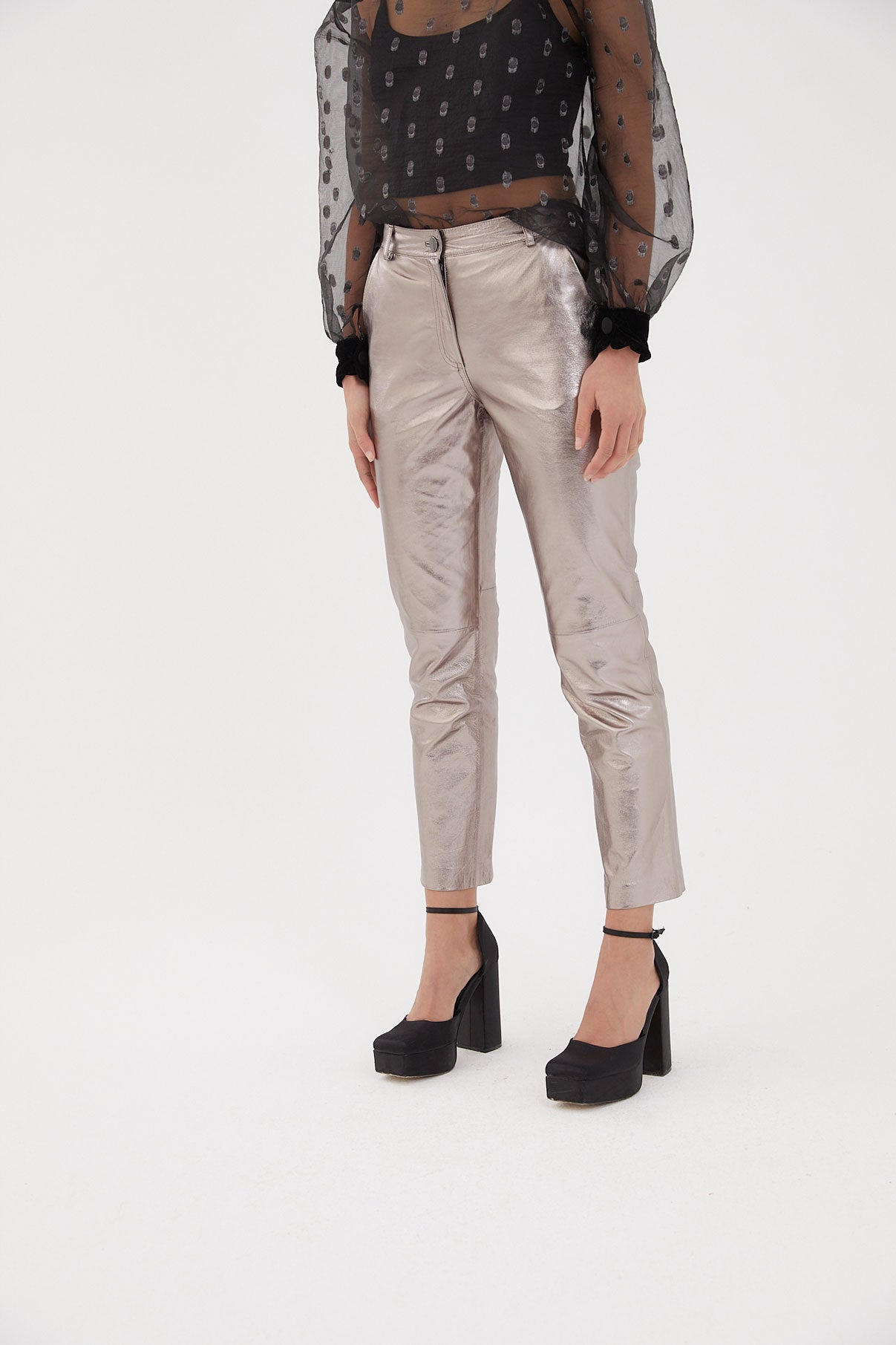 PANTALON PETE CUIR ARGENT