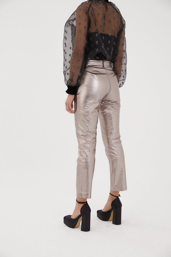 PETE LEATHER SILVER TROUSERS