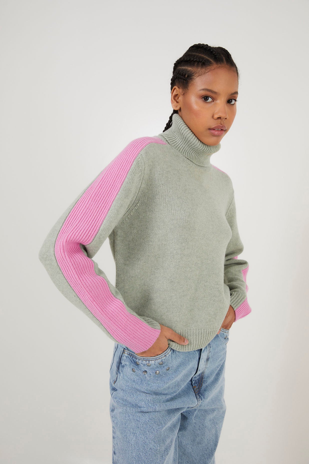 LINE KNITTED TURQUOISE JUMPER