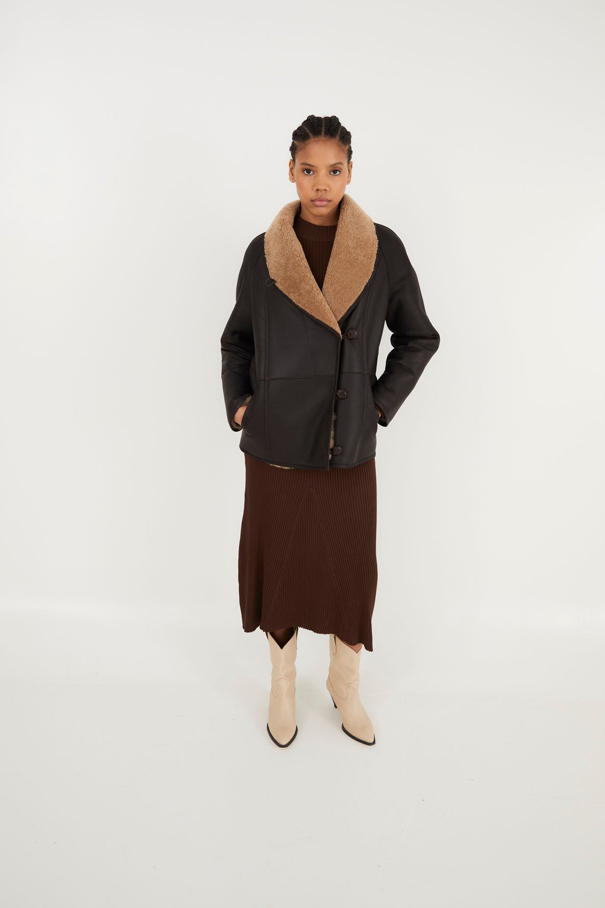 LAPONIA LEATHER CHOCOLATE COAT