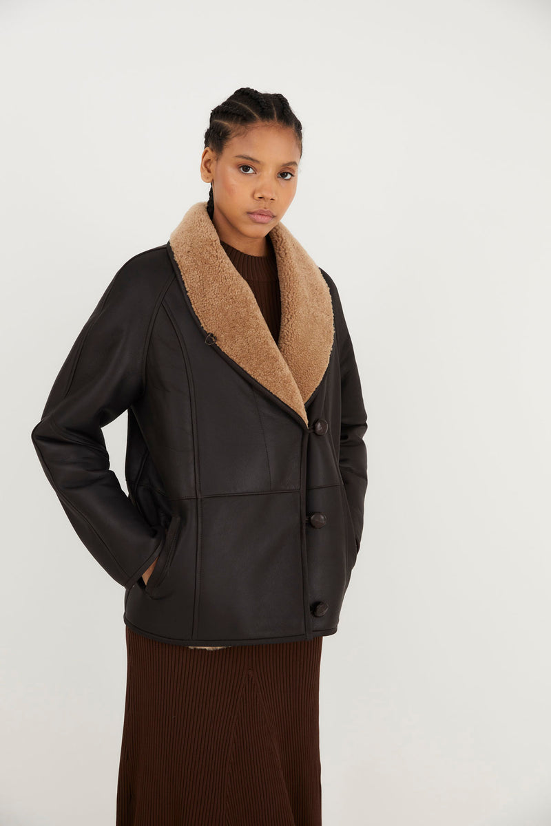 MANTEAU LAPONIA FOURRURE CHOCOLAT