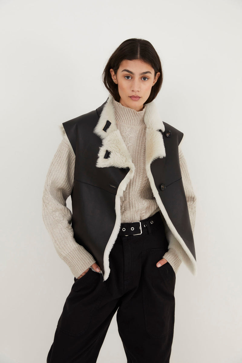 GILET EN CUIR WOODY NOIR