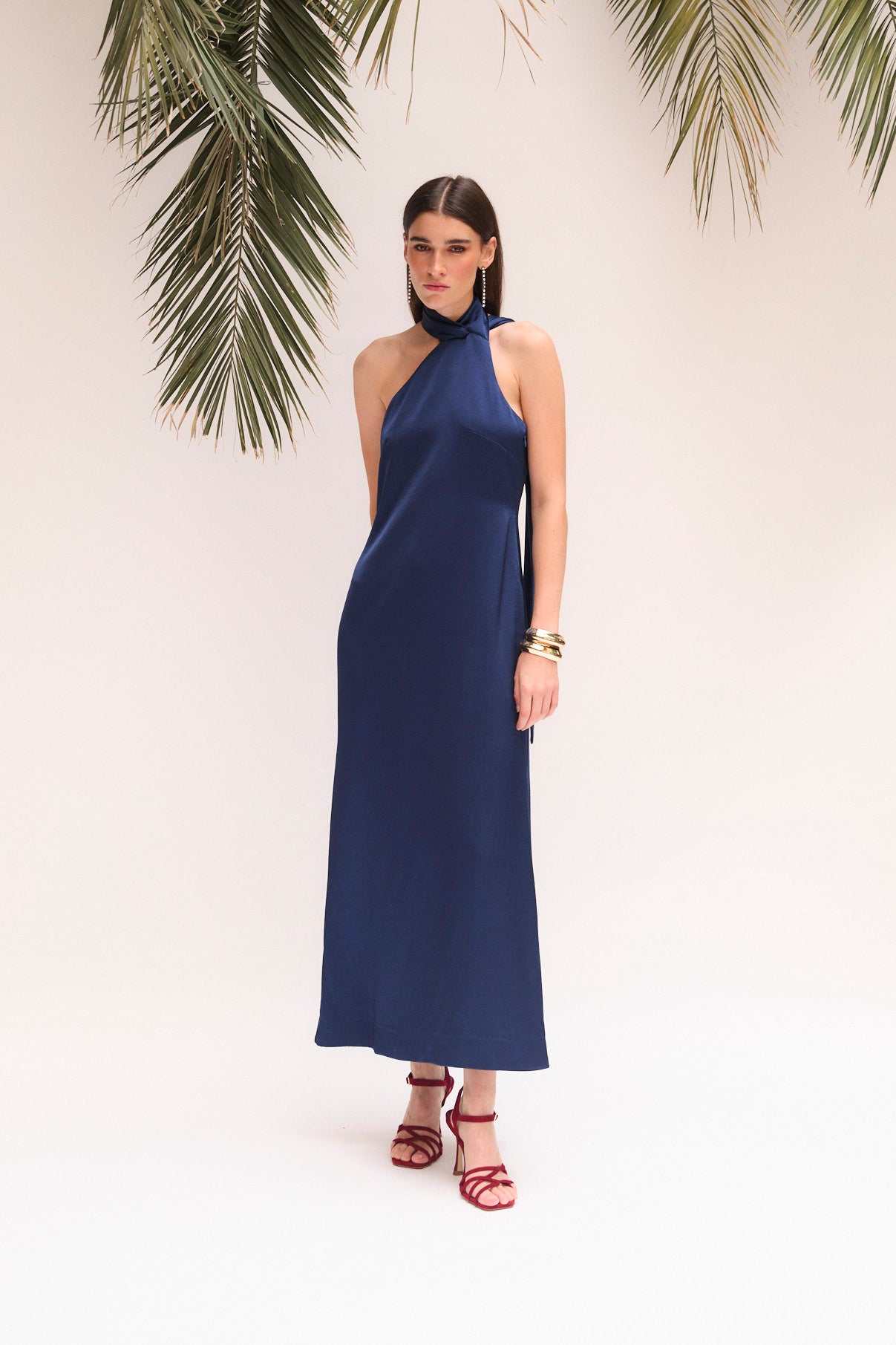 HALTER SATIN NAVY DRESS