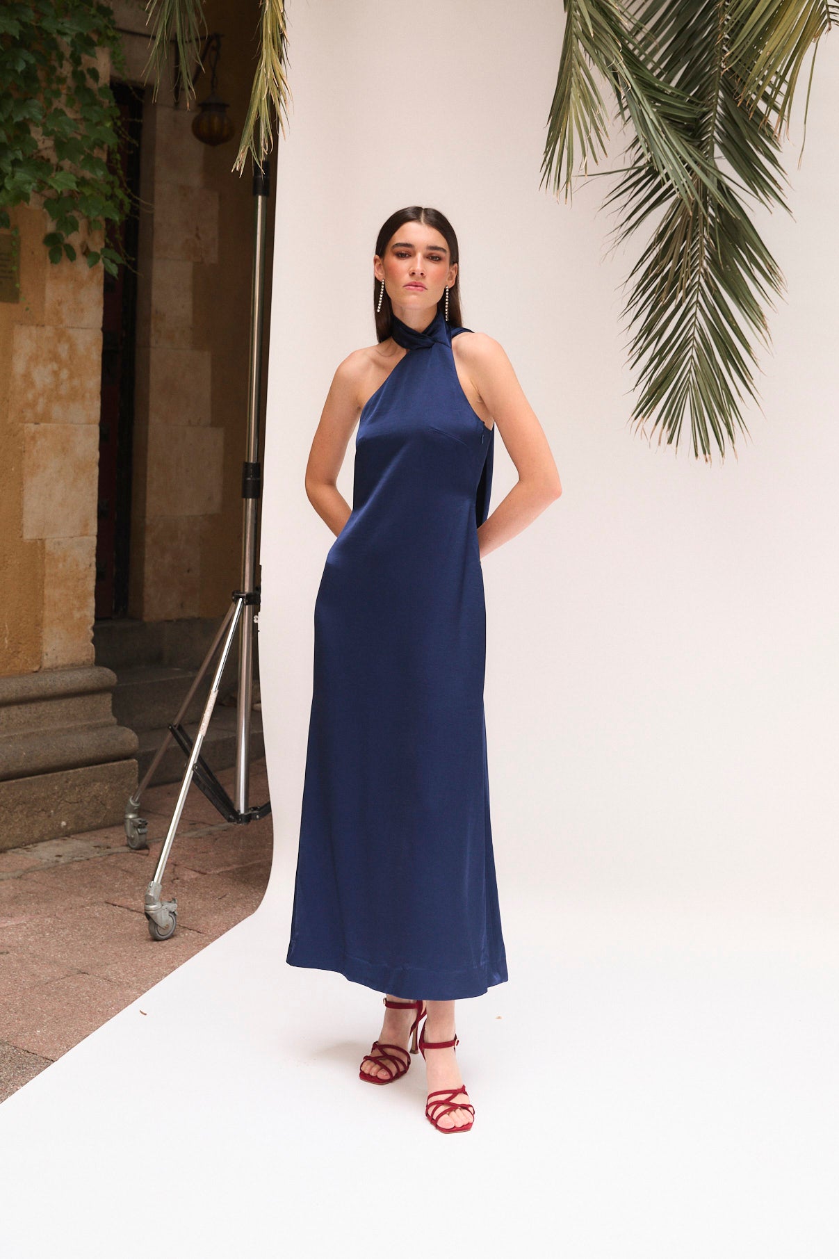 HALTER SATIN NAVY DRESS