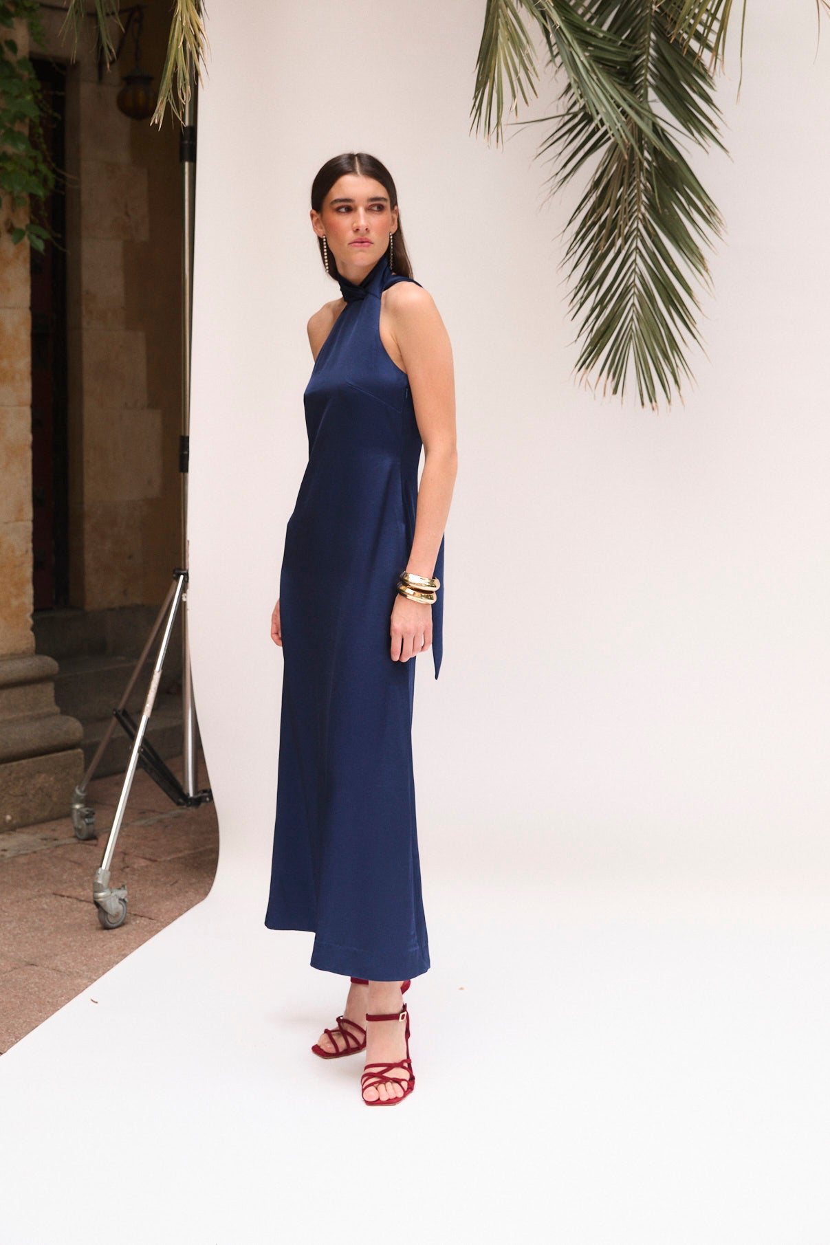 HALTER SATIN NAVY DRESS