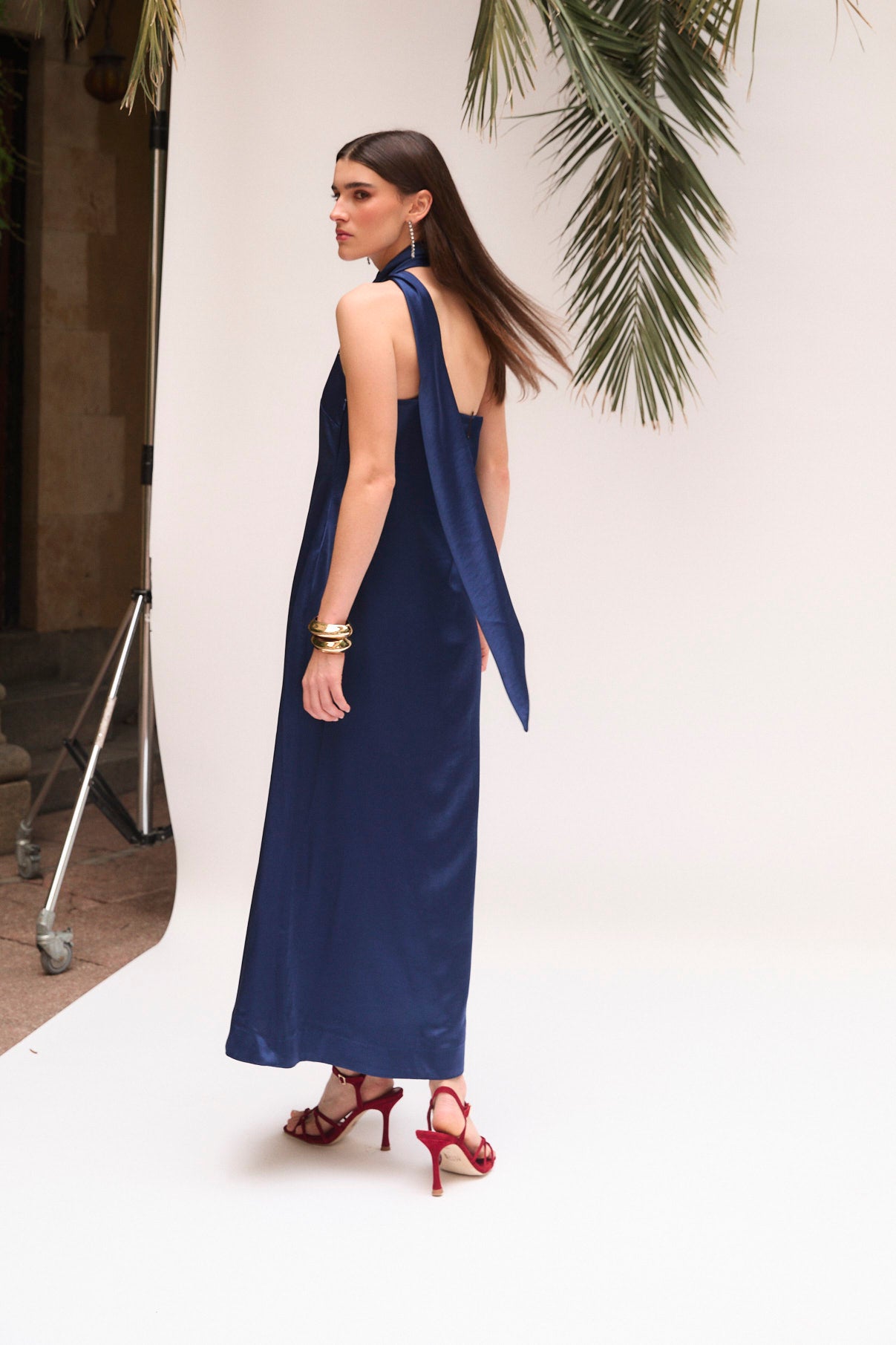 HALTER SATIN NAVY DRESS