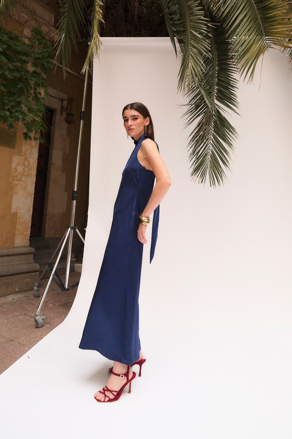 HALTER SATIN NAVY DRESS