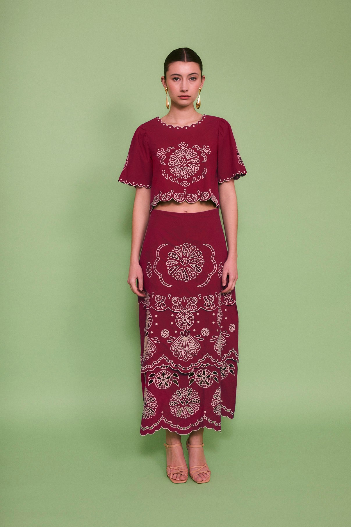 BOMBAY EMBROIDERY CHERRY TOP