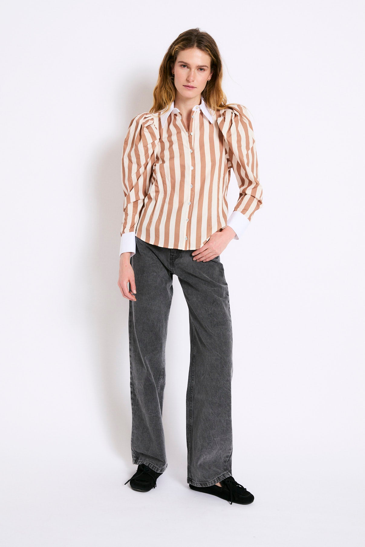 BLOUSE RAYURES CONTRASTE CAMEL