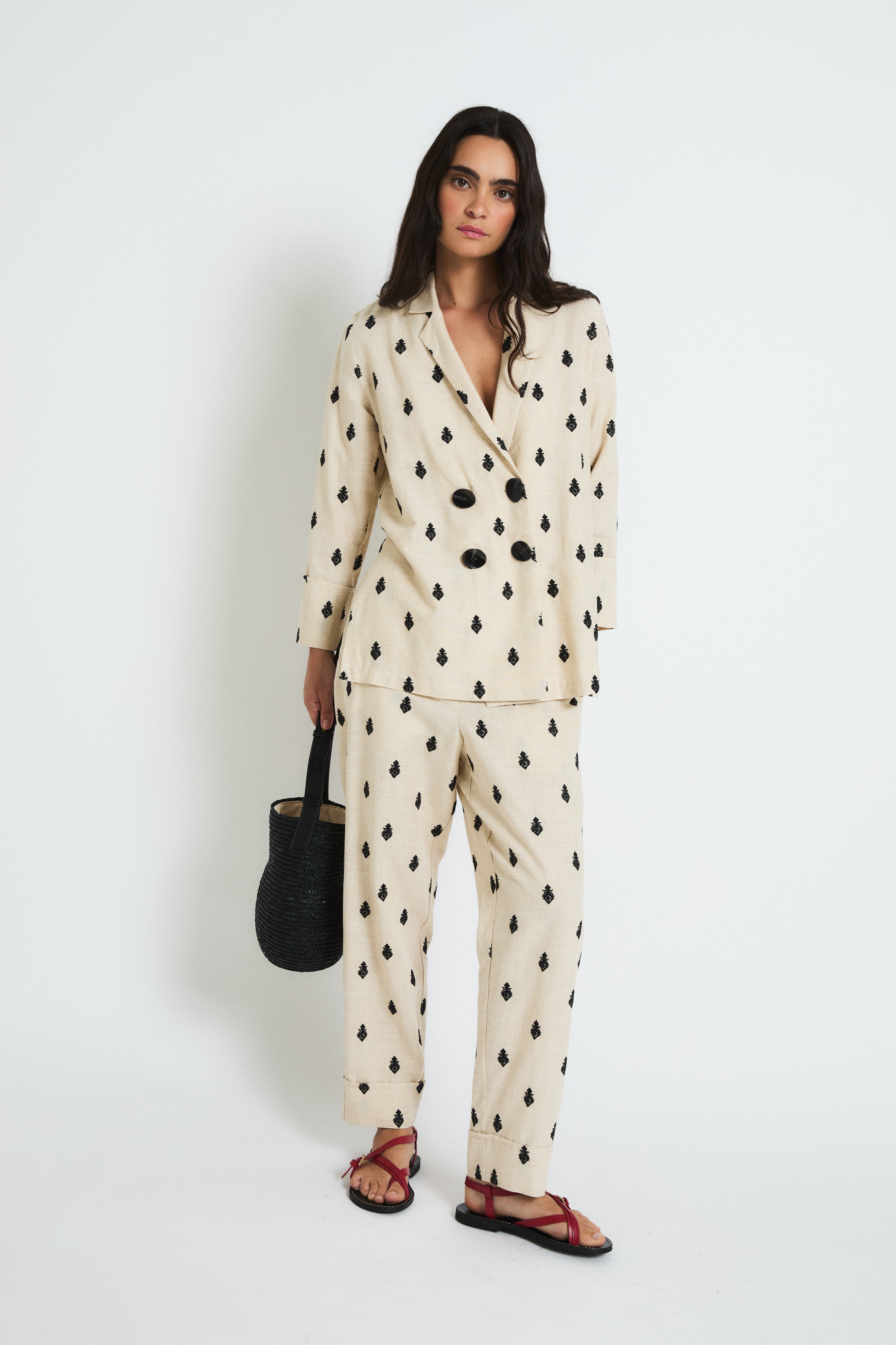 PANTALON ARISTO BORDADO BEIGE