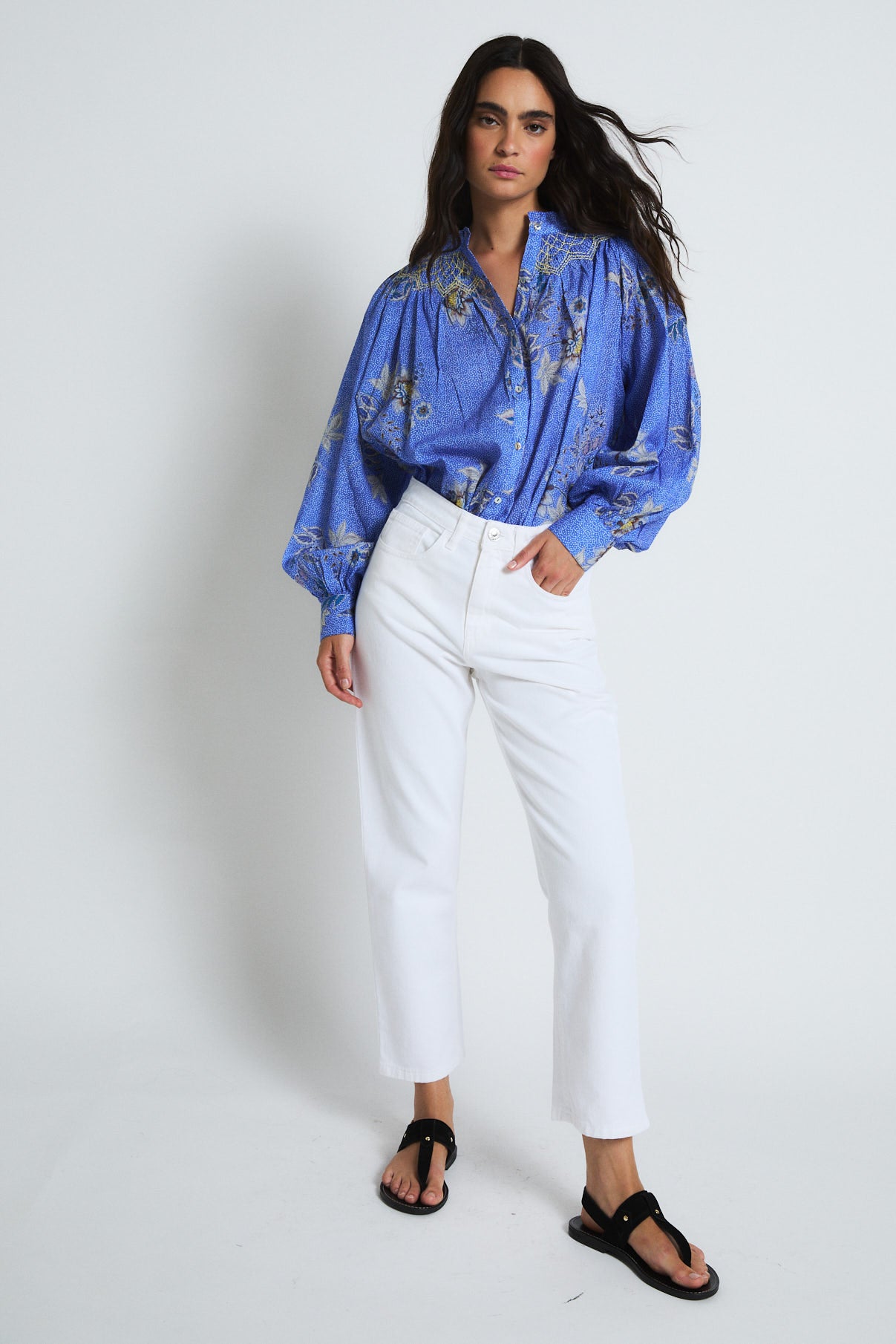 BLUSA TULIPAN PUNTOS AZUL