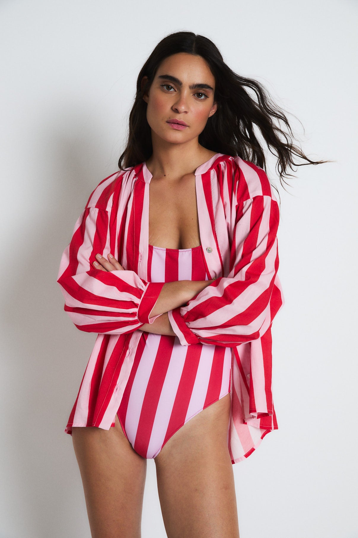 TRAJE DE BAÑO PAMELA BARRAS ROJO