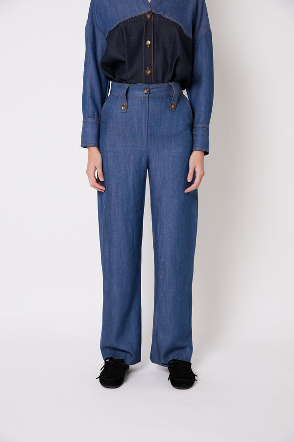 PANTALON CUCA TENCEL BLEU