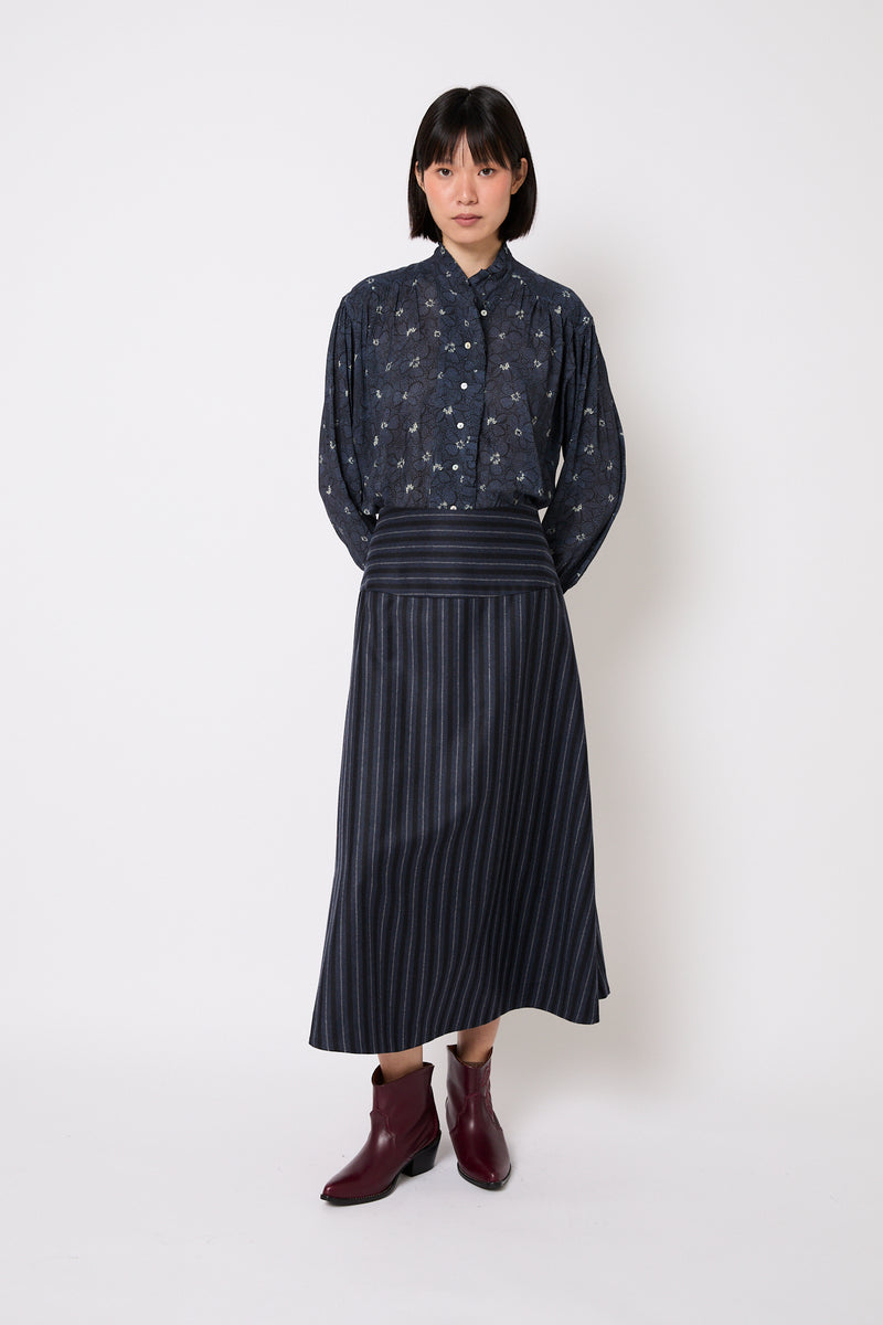 DIAGONAL NAVY STRIPED SKIRT