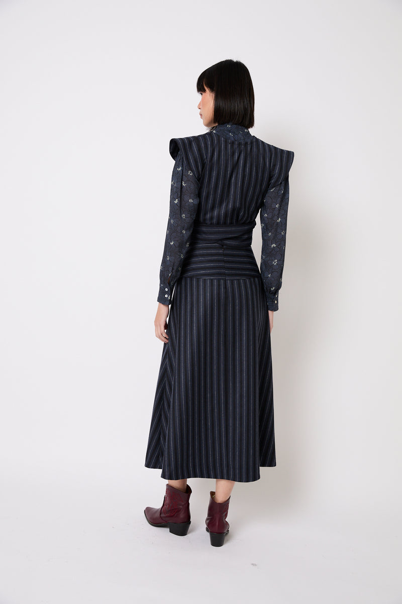 DIAGONAL NAVY STRIPED SKIRT