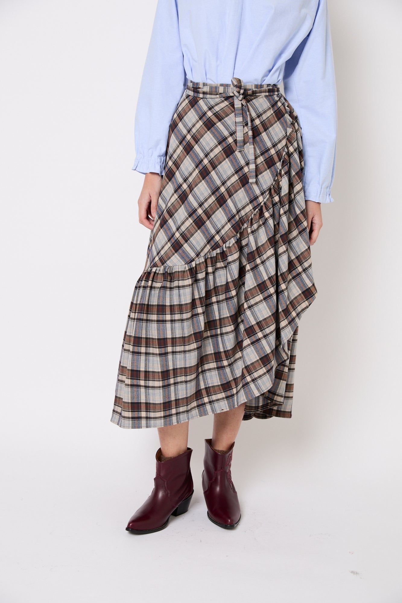 FALDA PAREO TARTAN MARRON