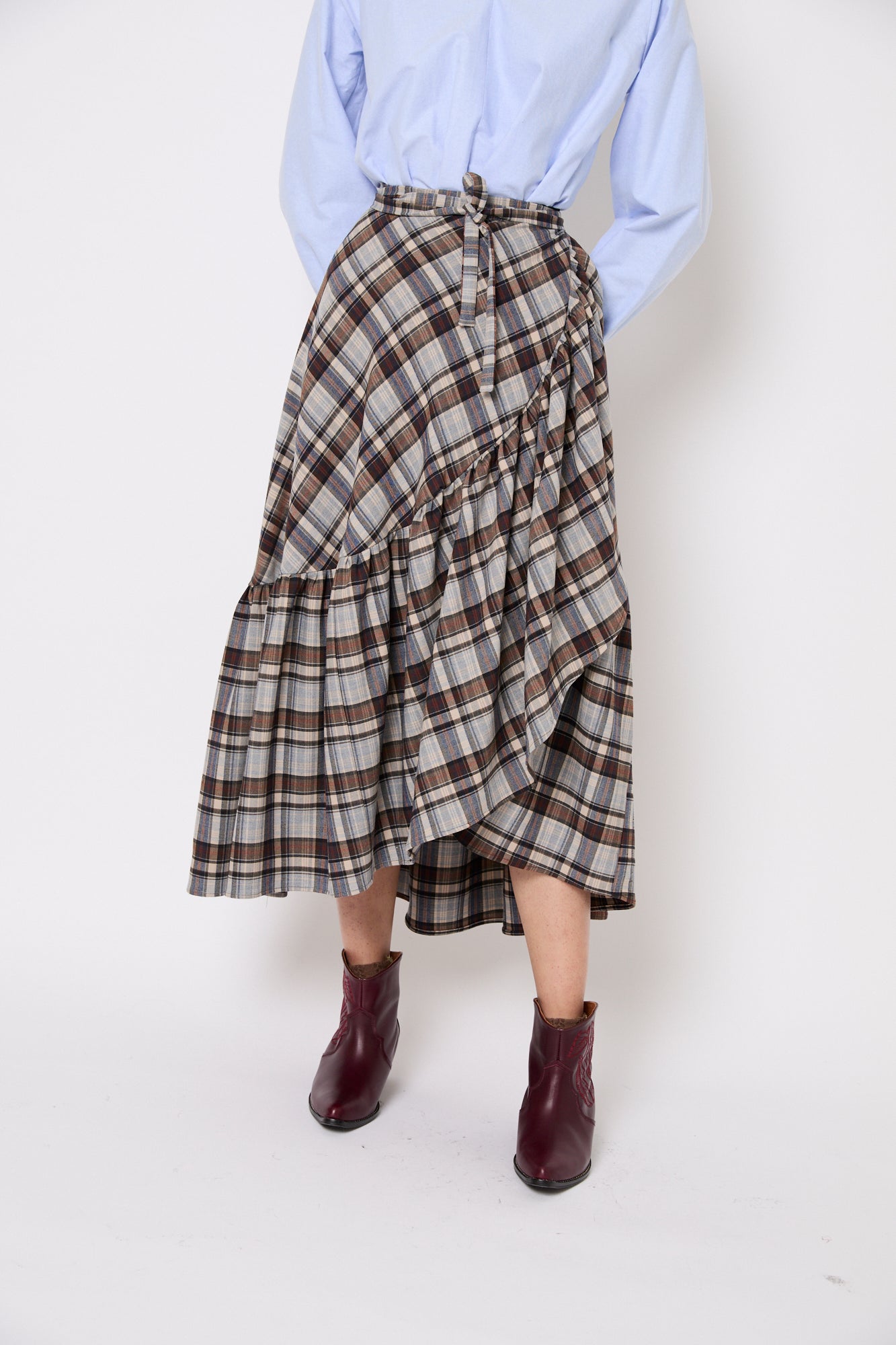 JUPE PAREO TARTAN MARRON