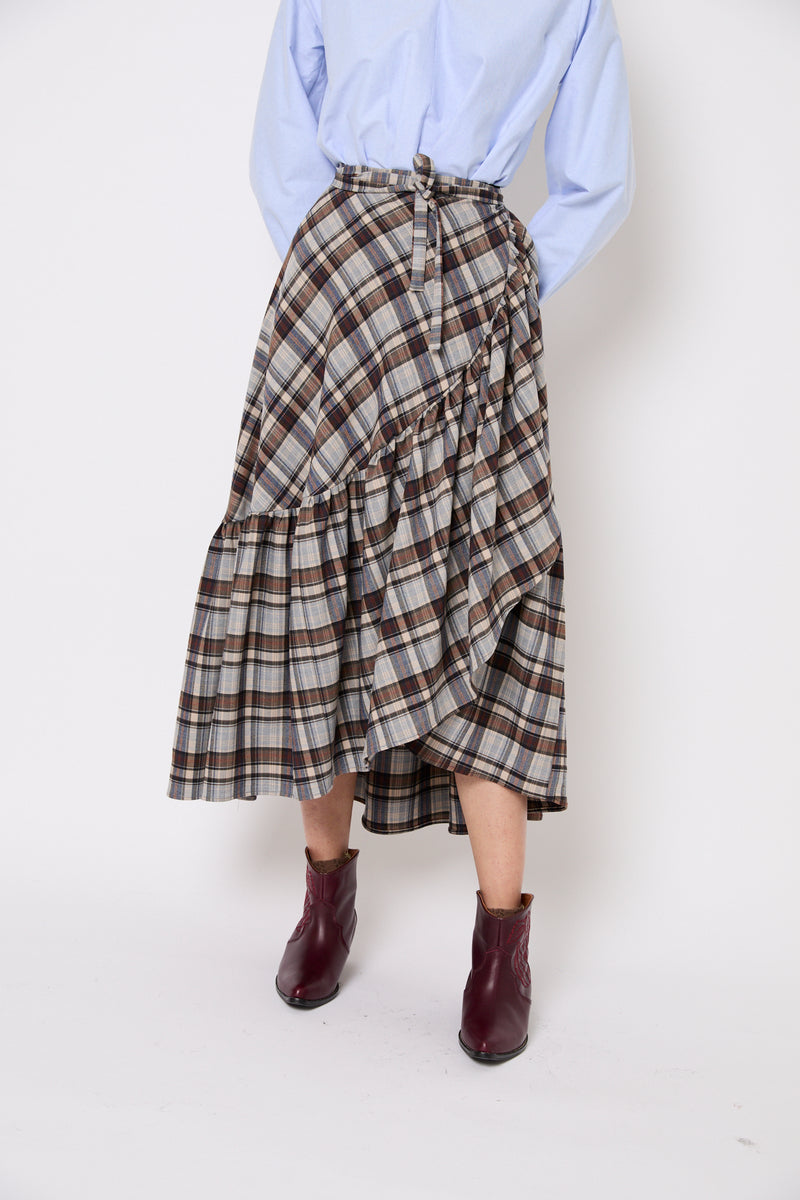 JUPE PAREO TARTAN MARRON