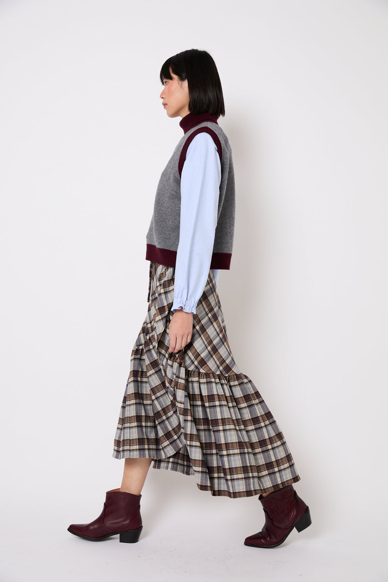 JUPE PAREO TARTAN MARRON