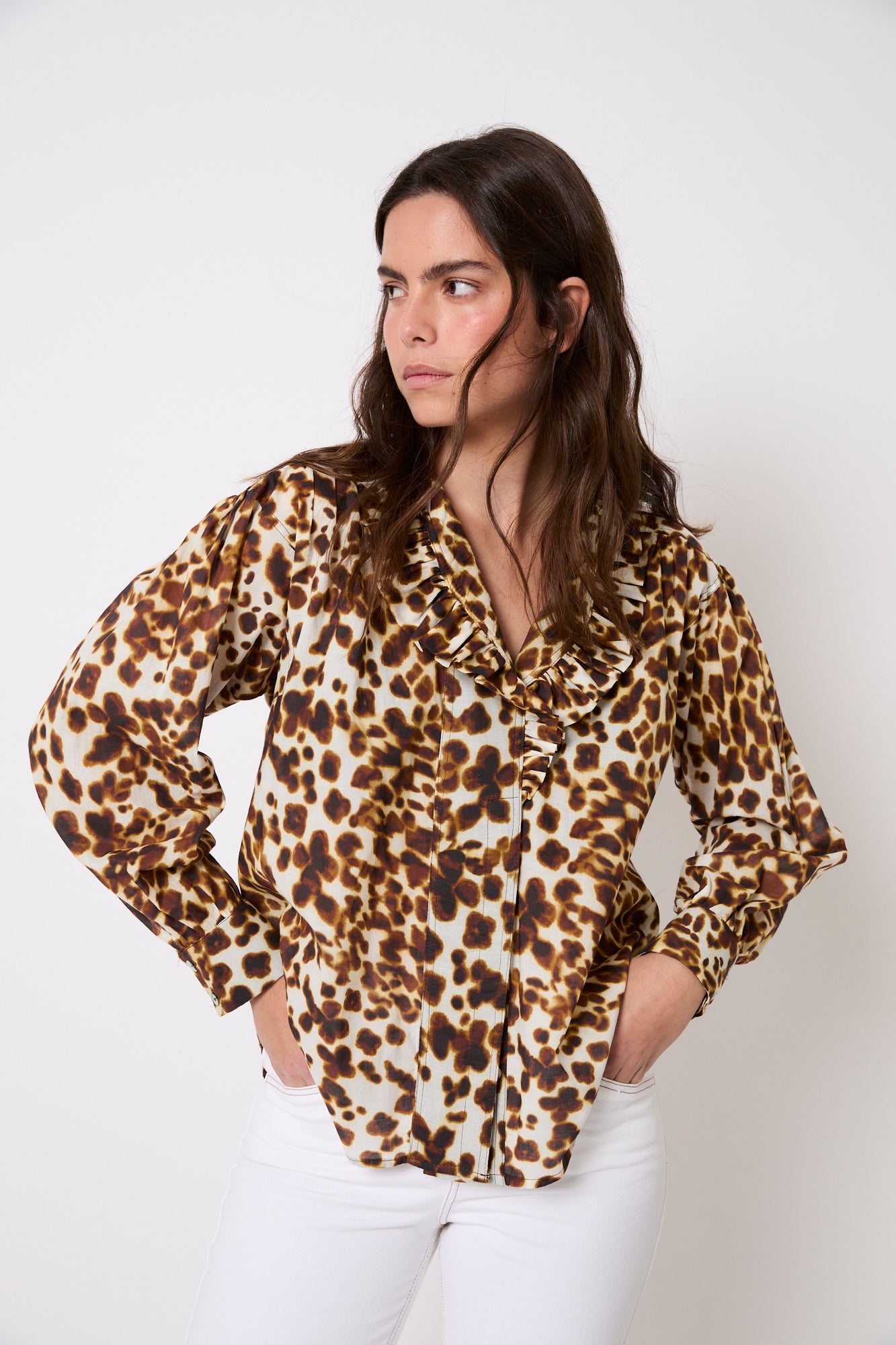 MARIBEL BROWN SPOT BLOUSE