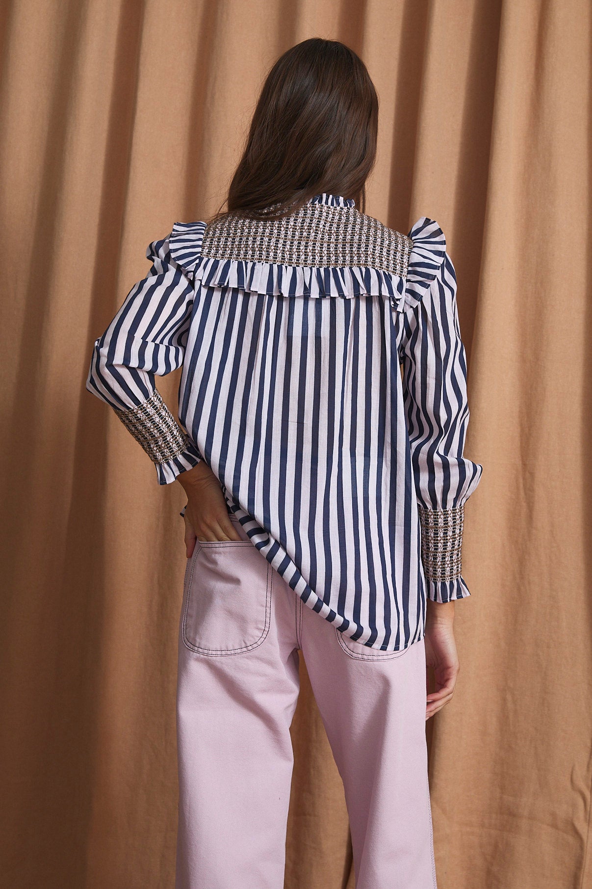 BLUSA CONCHITA LINEAS MALVA