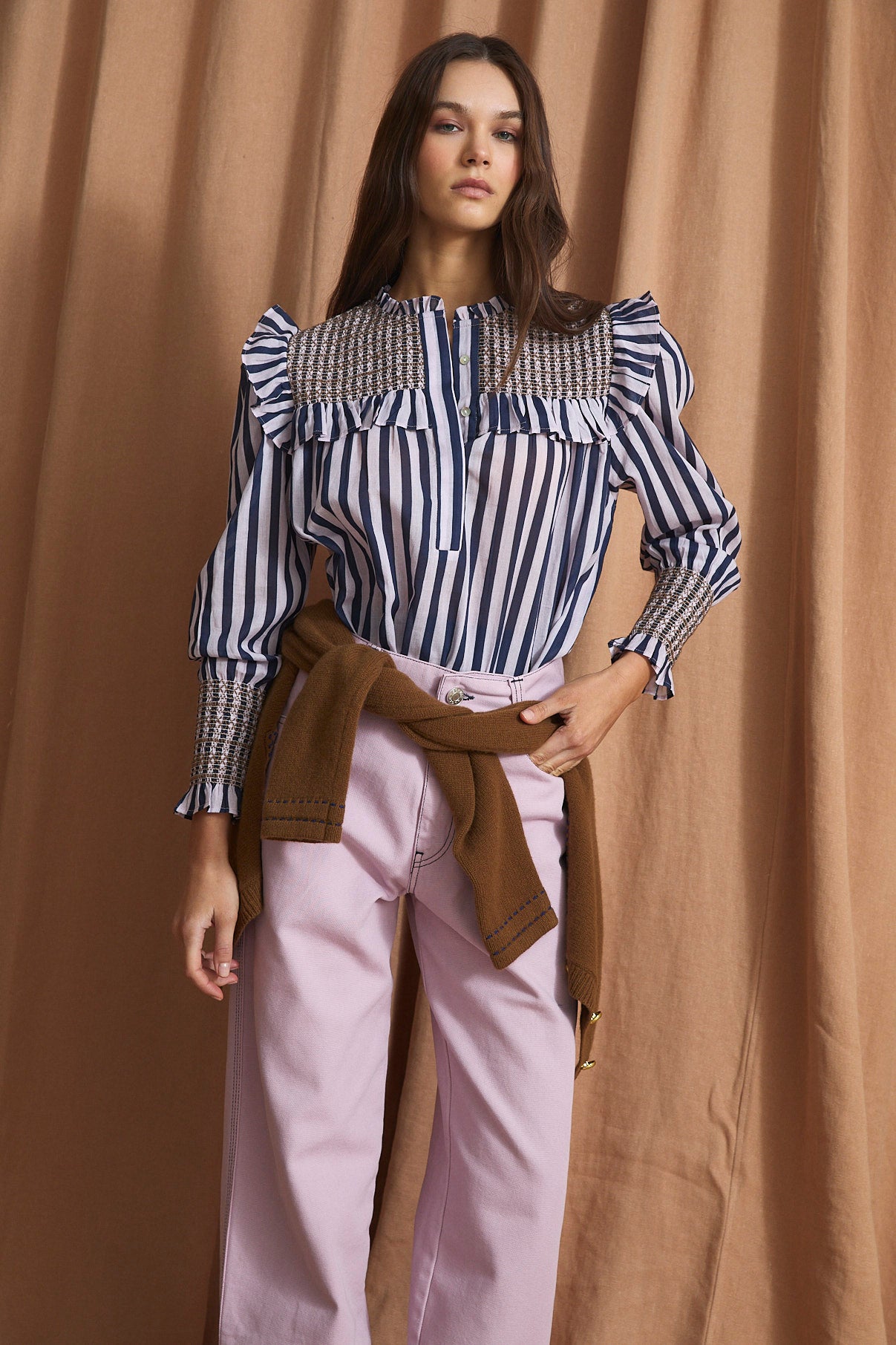 BLUSA CONCHITA LINEAS MALVA