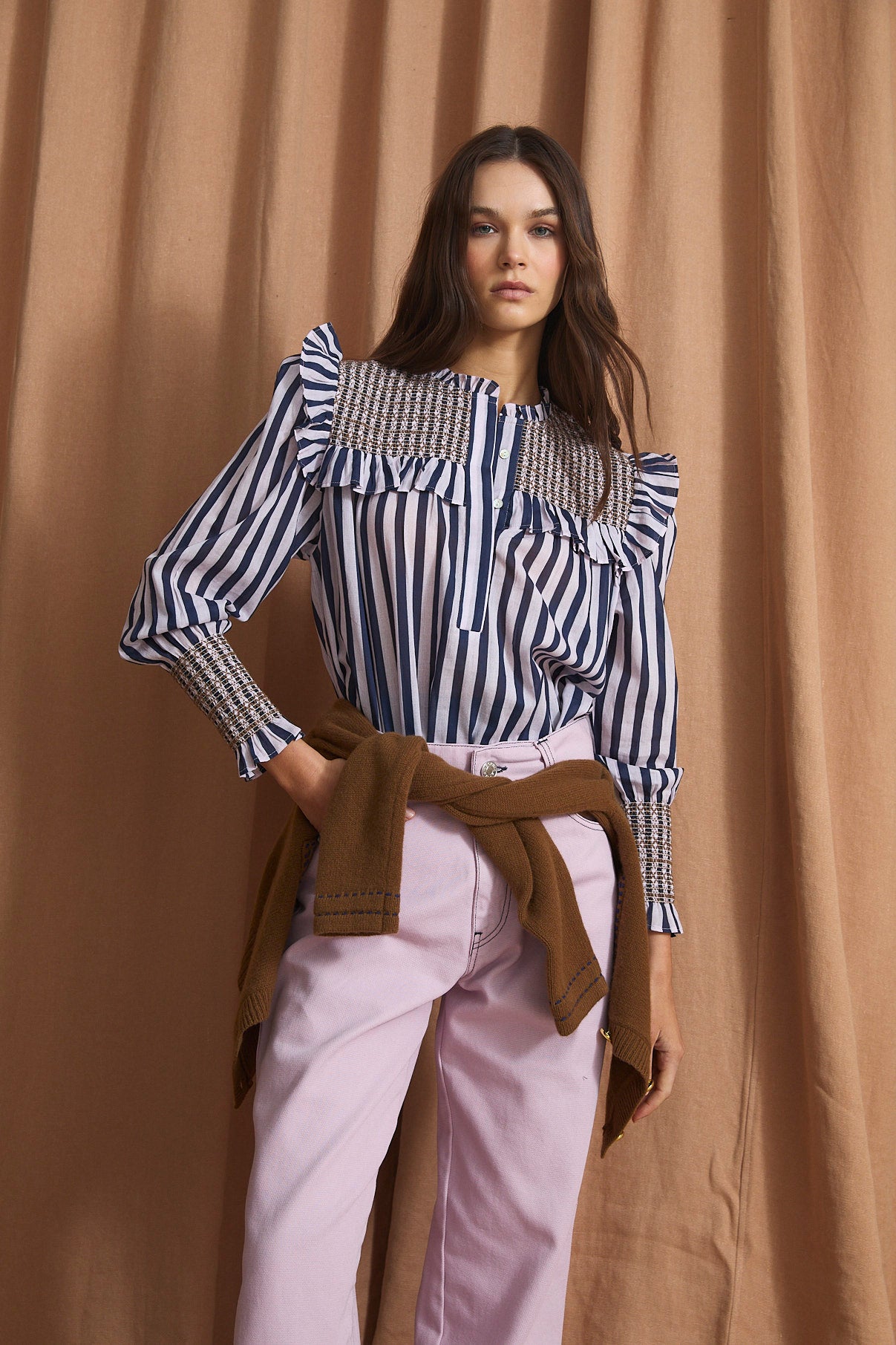 BLUSA CONCHITA LINEAS MALVA