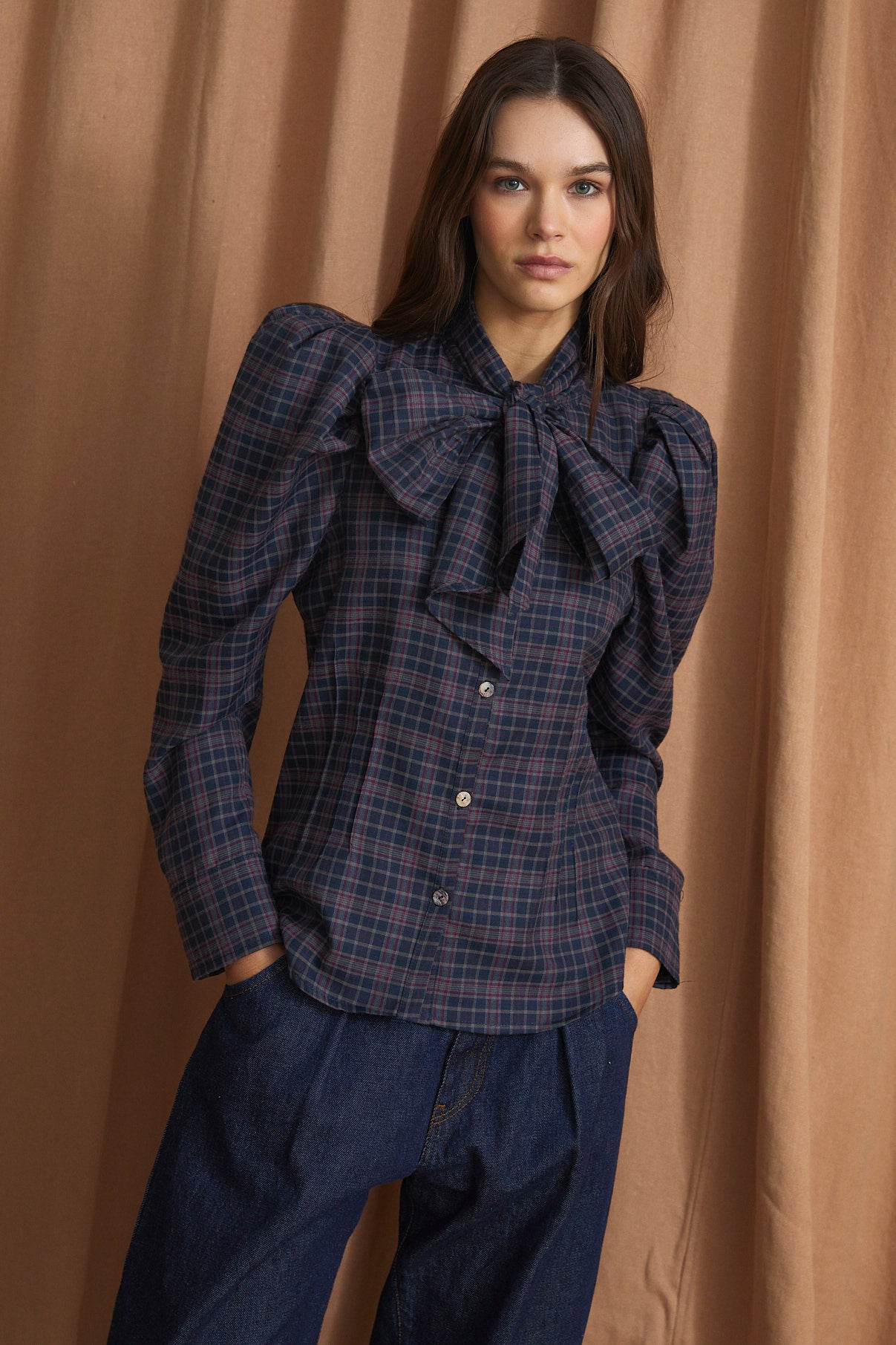 PAJARITA MADRAS BLUE BLOUSE