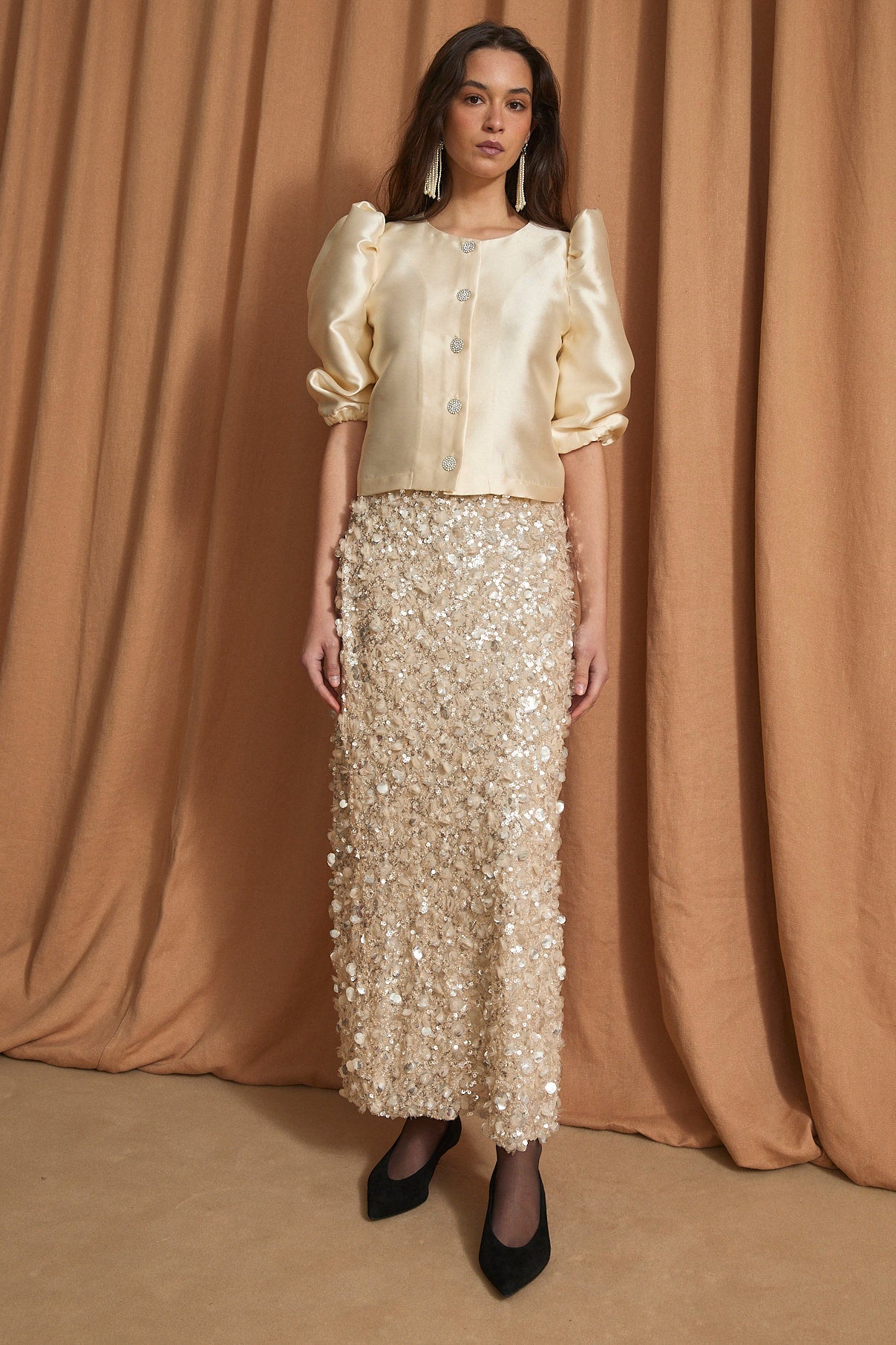 FALDA BIES BRILLO NUDE