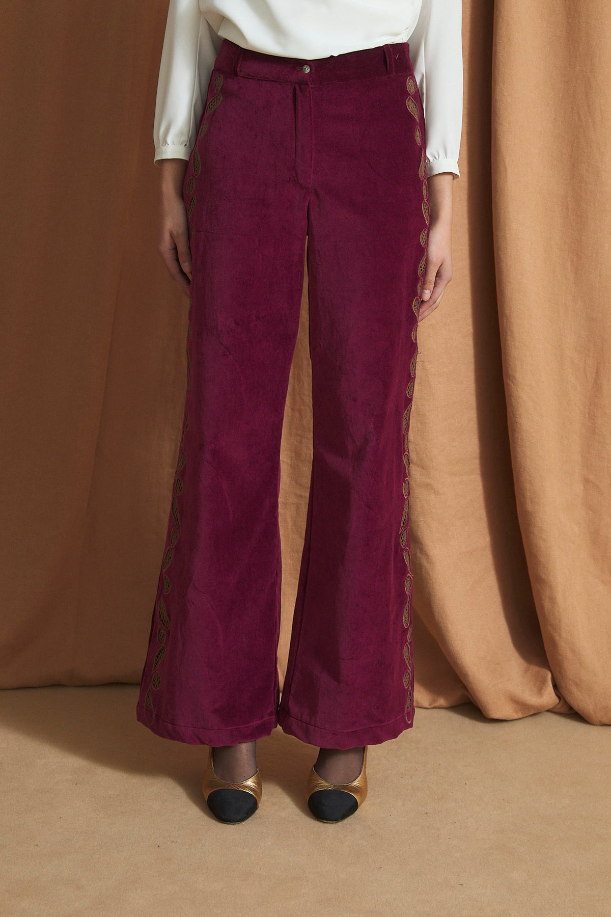 ROSE VELVET BURGUNDY TROUSERS