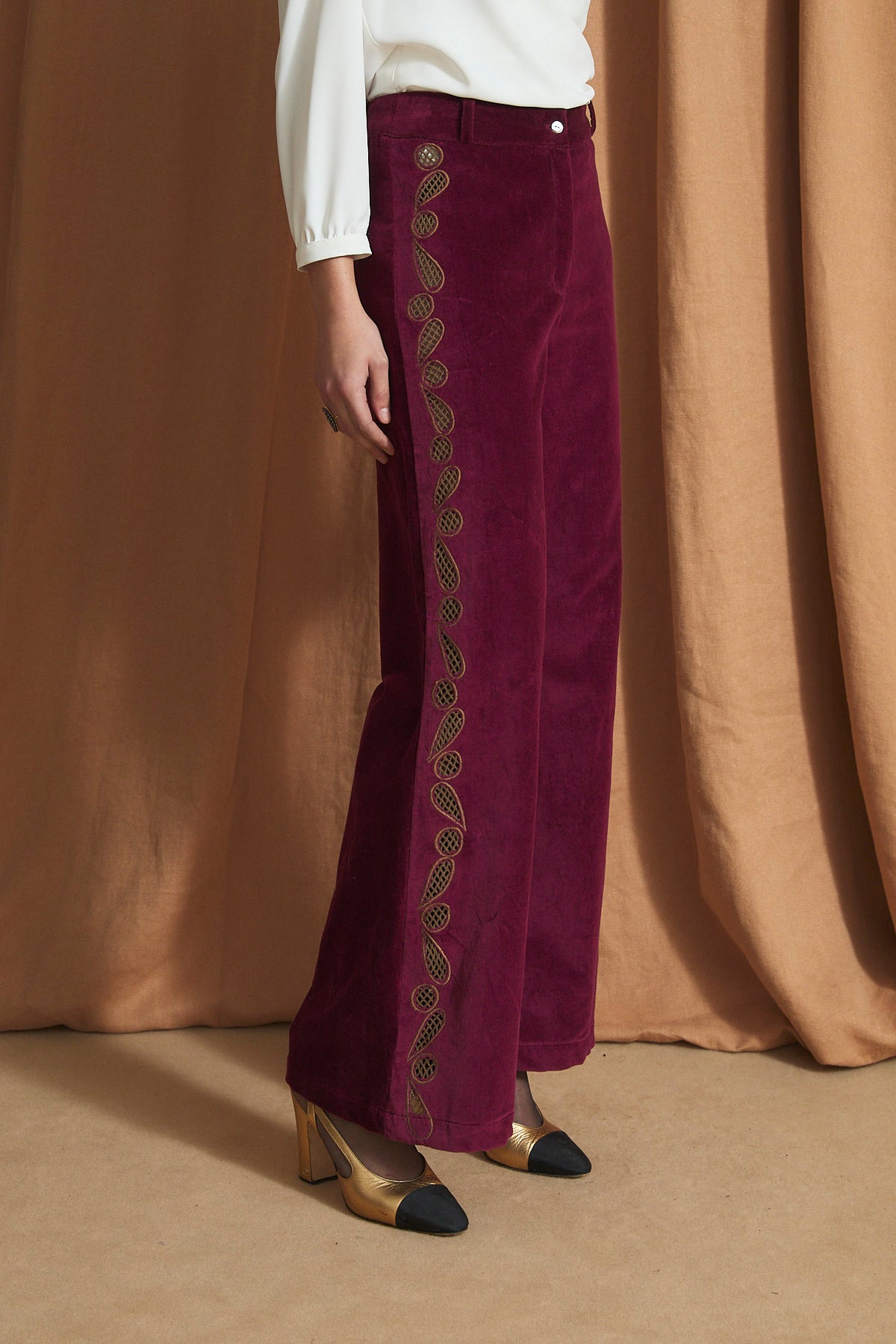 ROSE VELVET BURGUNDY TROUSERS