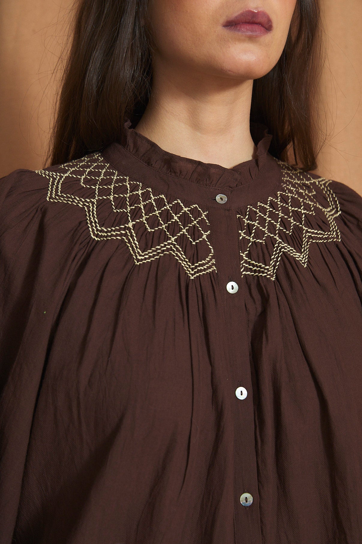 BLUSA TULIP TWILL MARRON