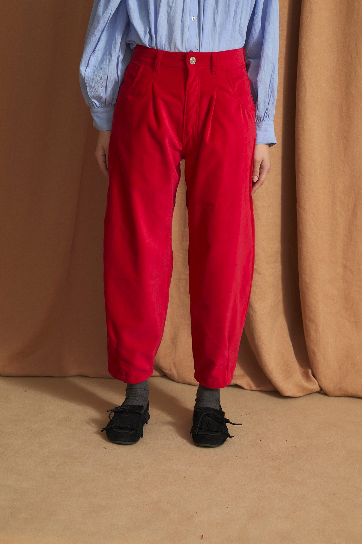 PANTALON BOYFRIEND VELVET ROJO