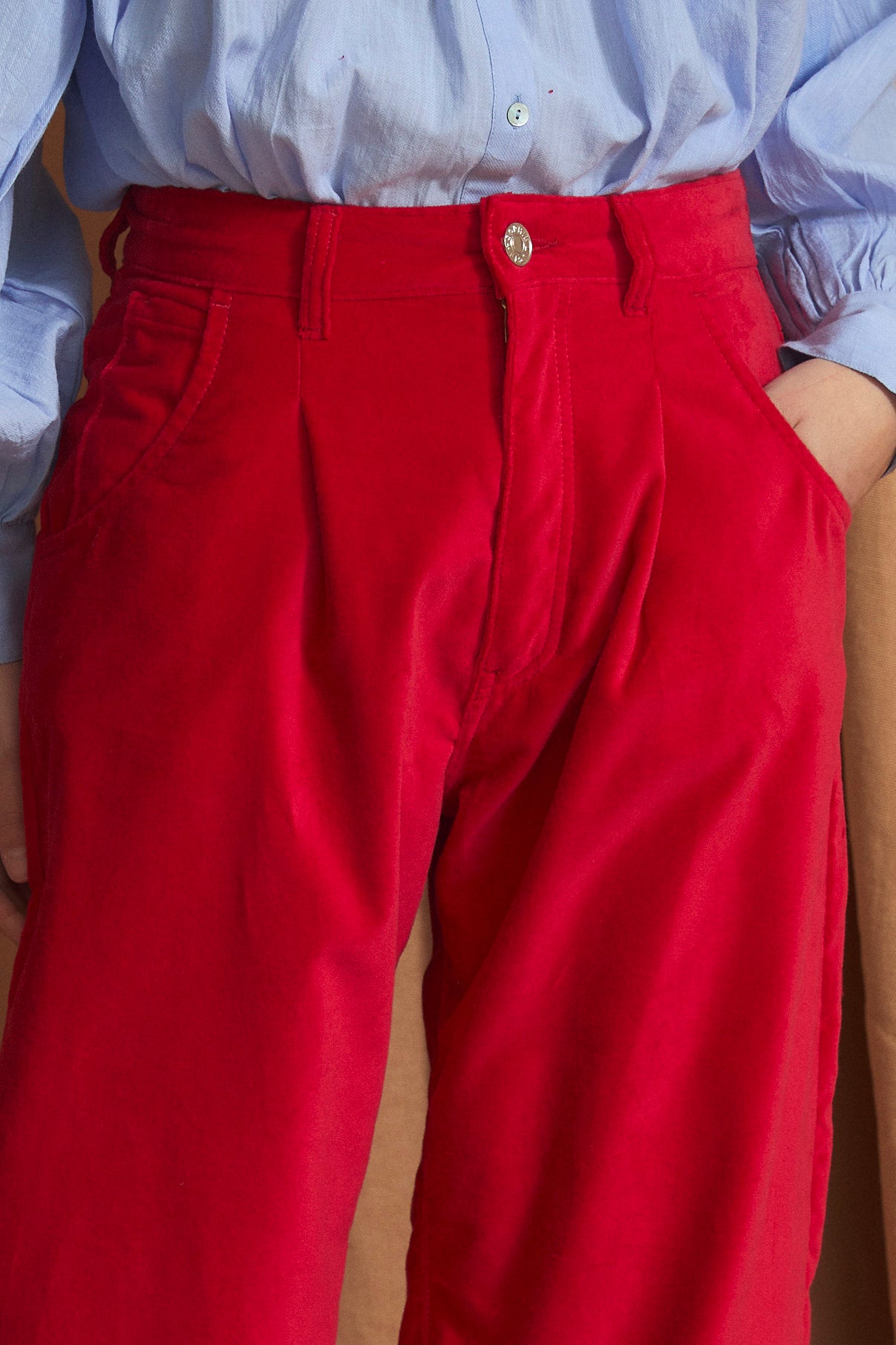 PANTALON BOYFRIEND VELVET ROJO