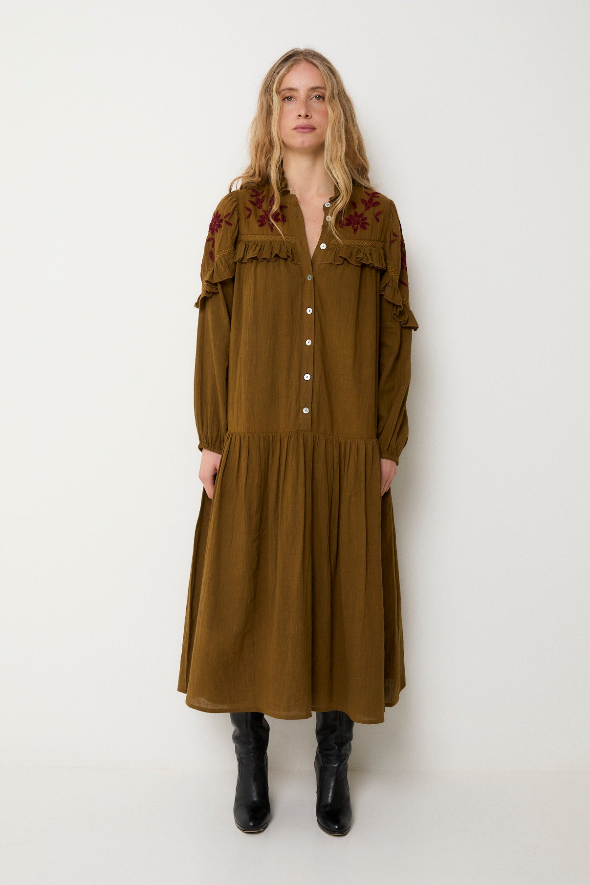 VESTIDO TRUJILLO EMBROIDERY KAKI